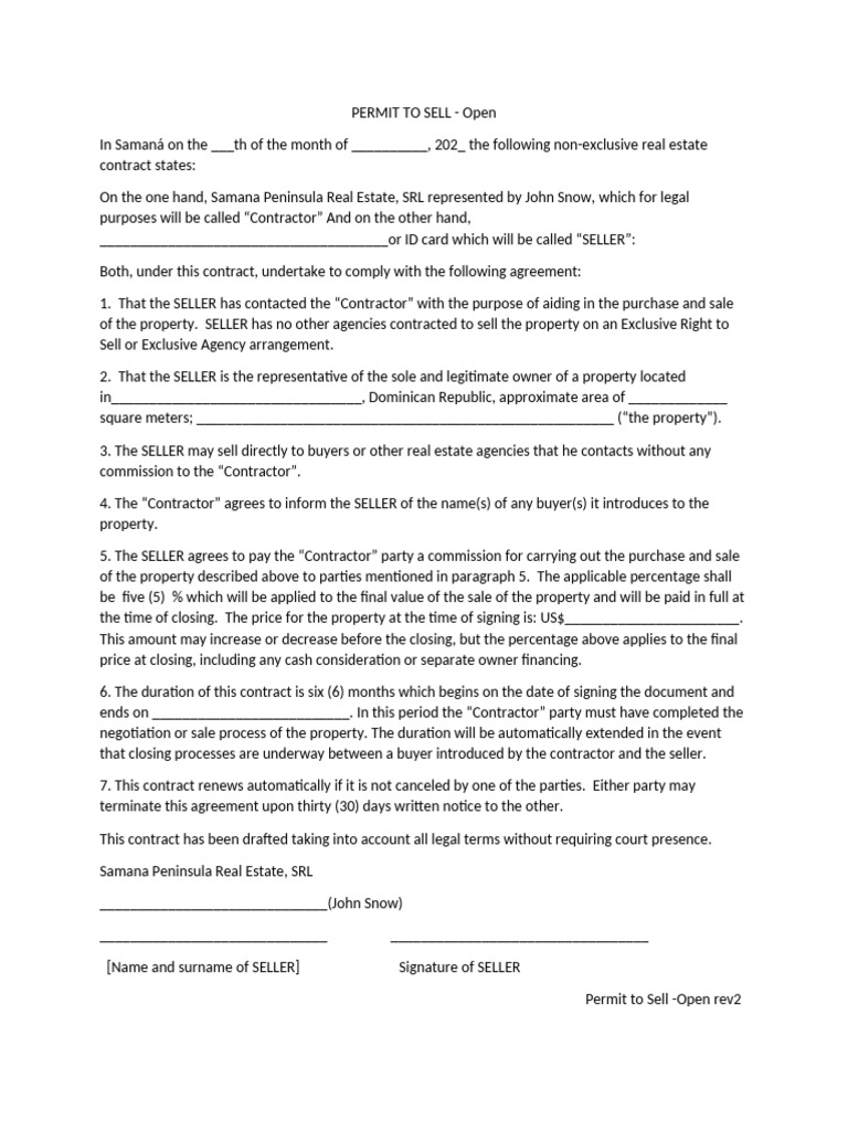 Non-Exclusive Real Estate Sale Agreement | PDF | Sales | Private Law