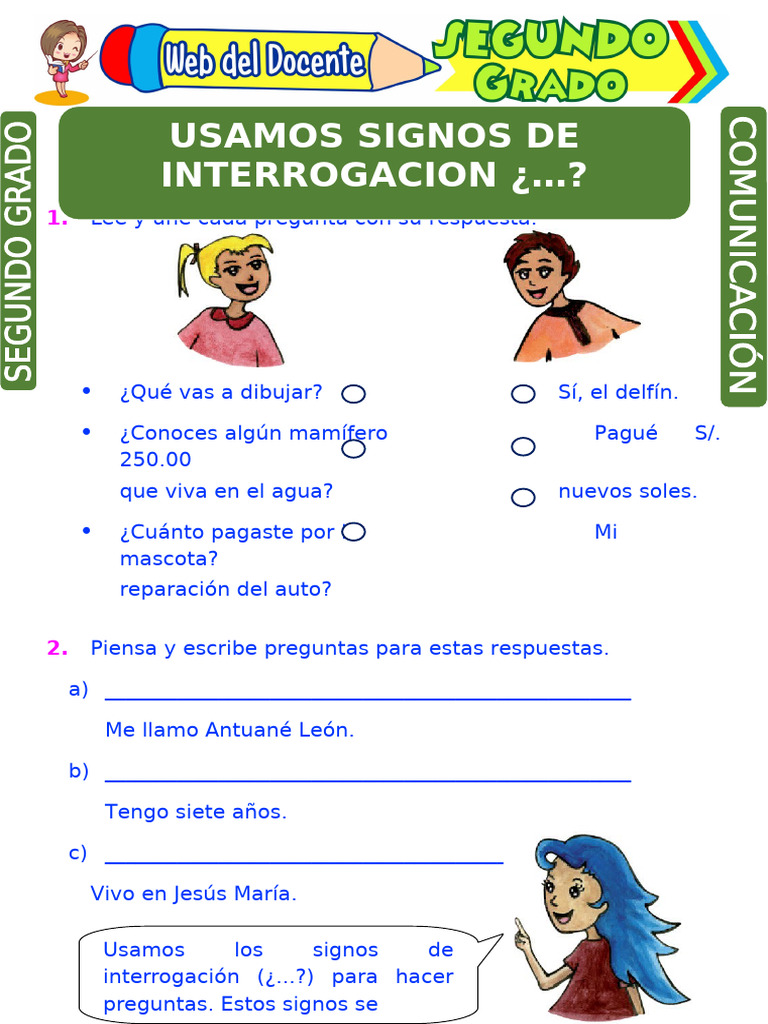 Signos de Interrogación y Exclamación para Segundo Grado de Primaria | PDF