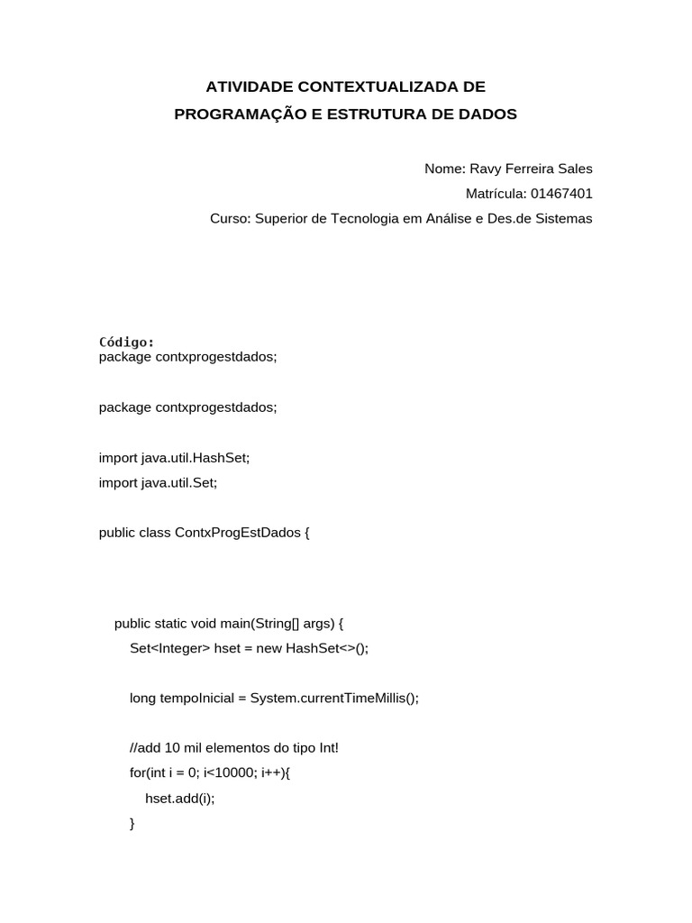 Exemplo de Uso de HashSet em Java | PDF