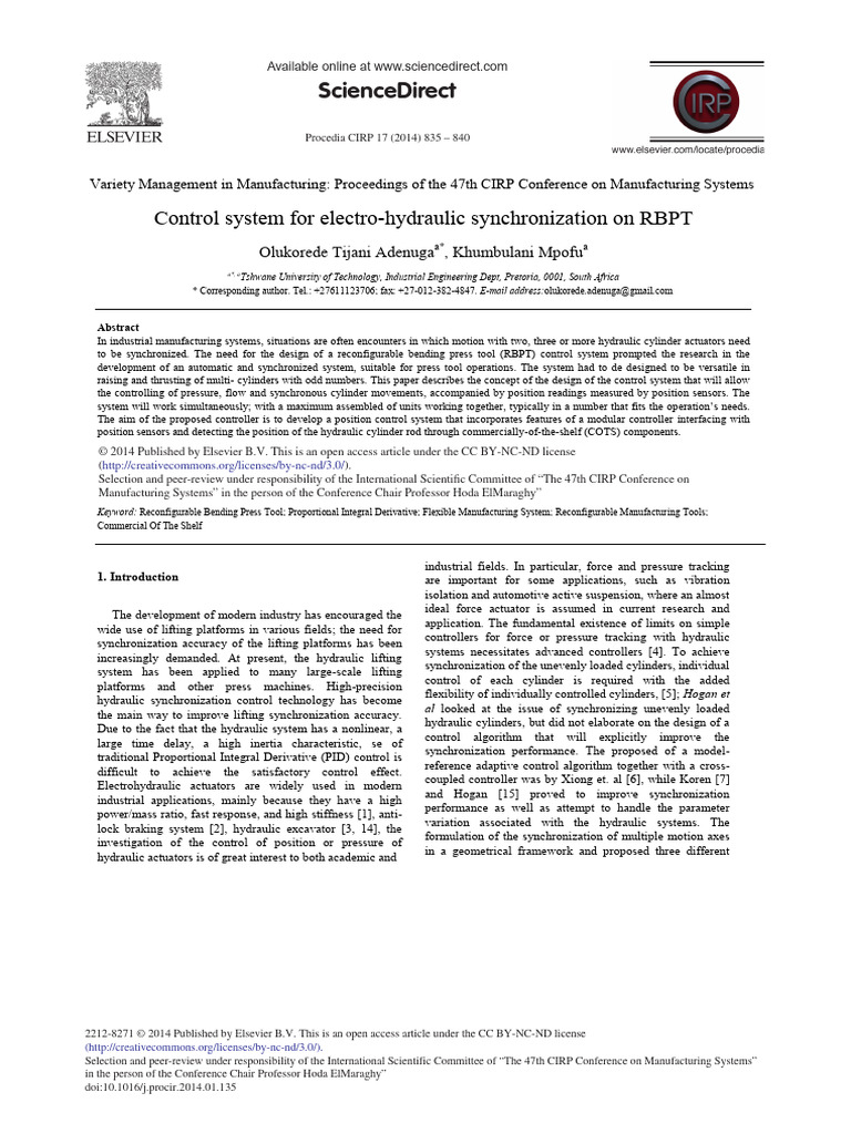 Control System For Electro-Hydraulic Synchronization On RBPT | PDF ...