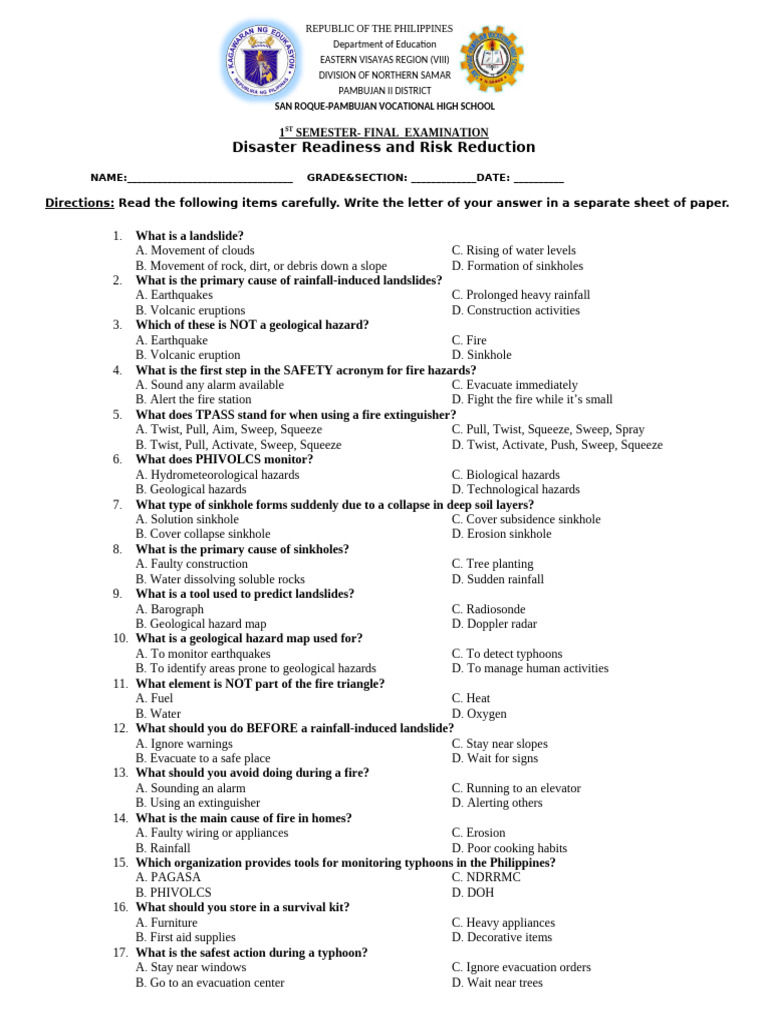 DRRR FInal Draft Exam | PDF | Landslide | Sinkhole