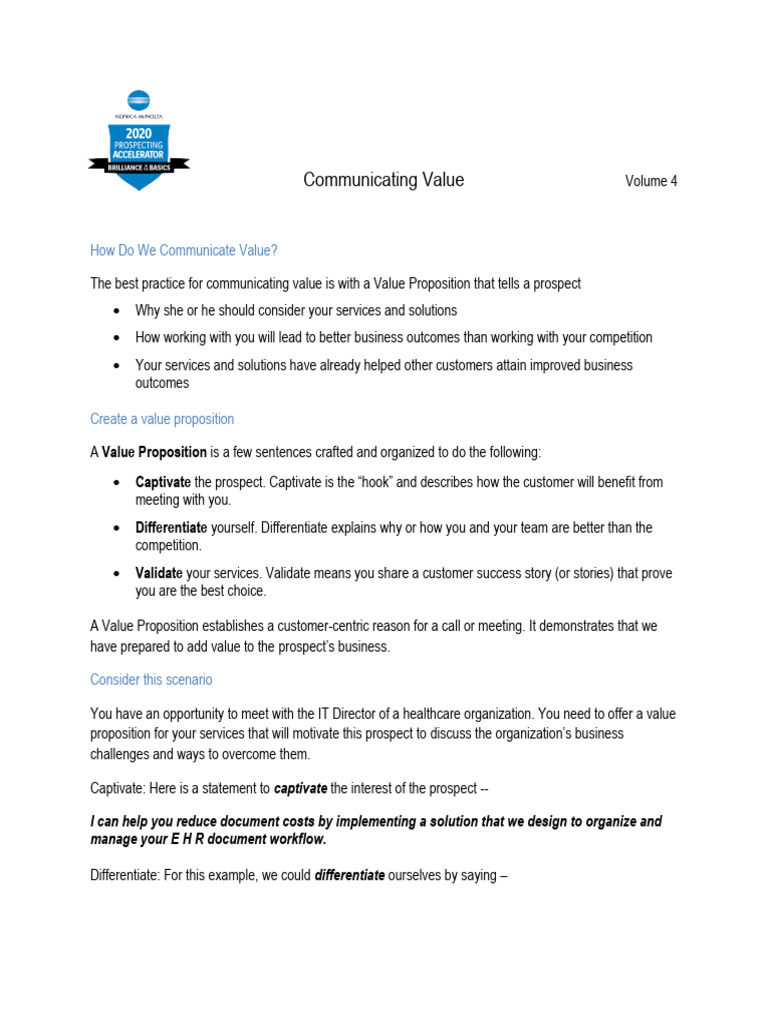 Prospecting Tips - Communicating Value | PDF