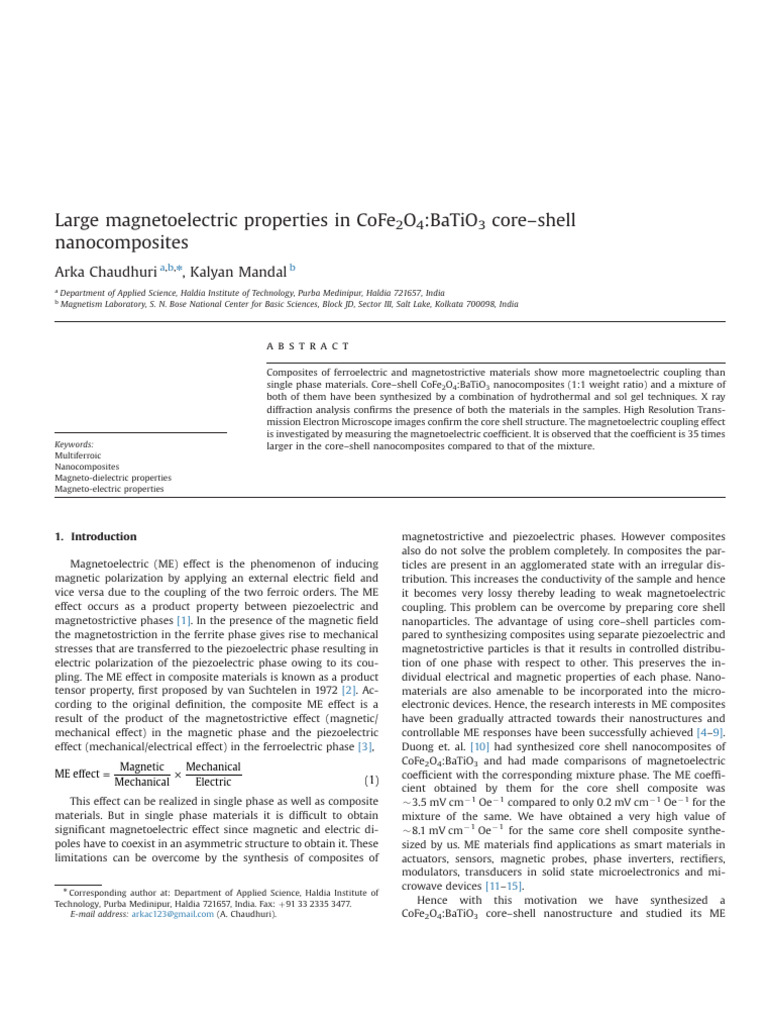 Core-Shell CoFe2O4:BaTiO3 Nanocomposites | PDF | Nanocomposite ...