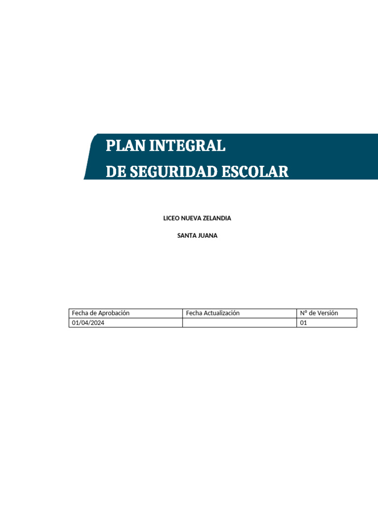 Plan Integral de Seguridad Escolar 2024 | PDF | Valores | Temblores