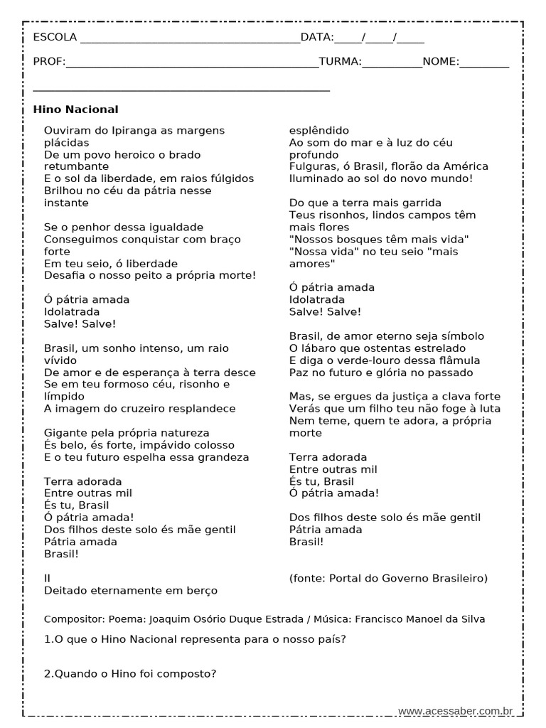 Interpretação do Hino Nacional Brasileiro | PDF