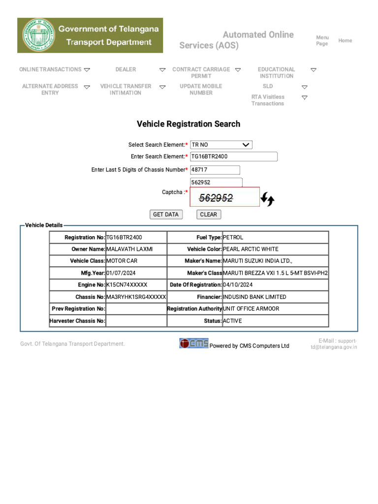 Telangana Vehicle Registration Details | PDF | Vehicle Technology ...
