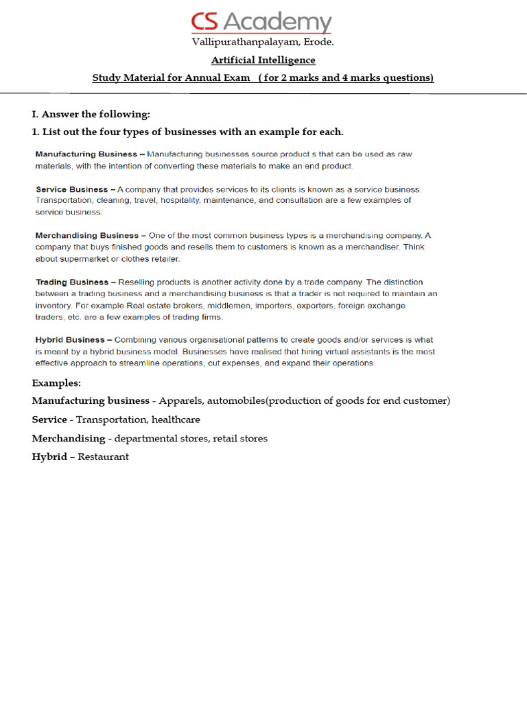 Grade 9 - AI Annual Exam 2023-24 | PDF | Artificial Intelligence ...
