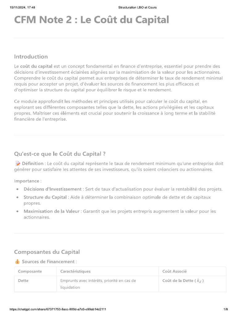 CFM Note Cost of Capital | PDF