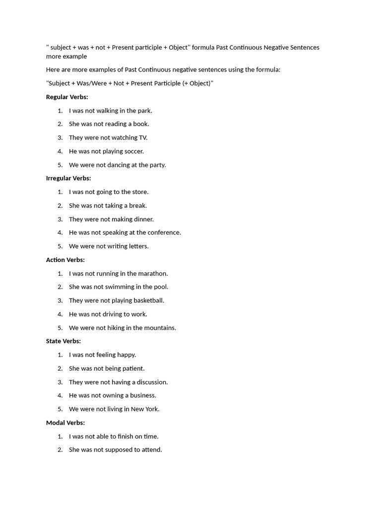 Past Continuous Negative Sentences | PDF | Verb | Marketing