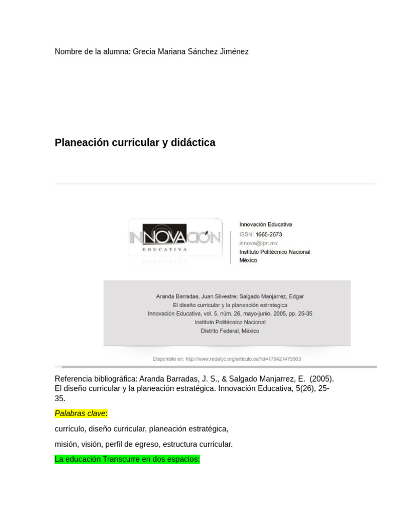 Planeación Estratégica del Currículo | PDF | Plan de estudios ...