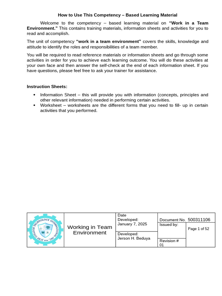 Competency-Based Teamwork Training Guide | PDF