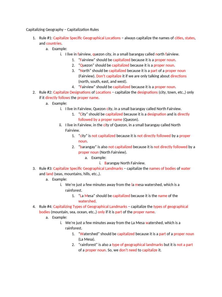 Capitalization Rules for Geography | PDF | Linguistics