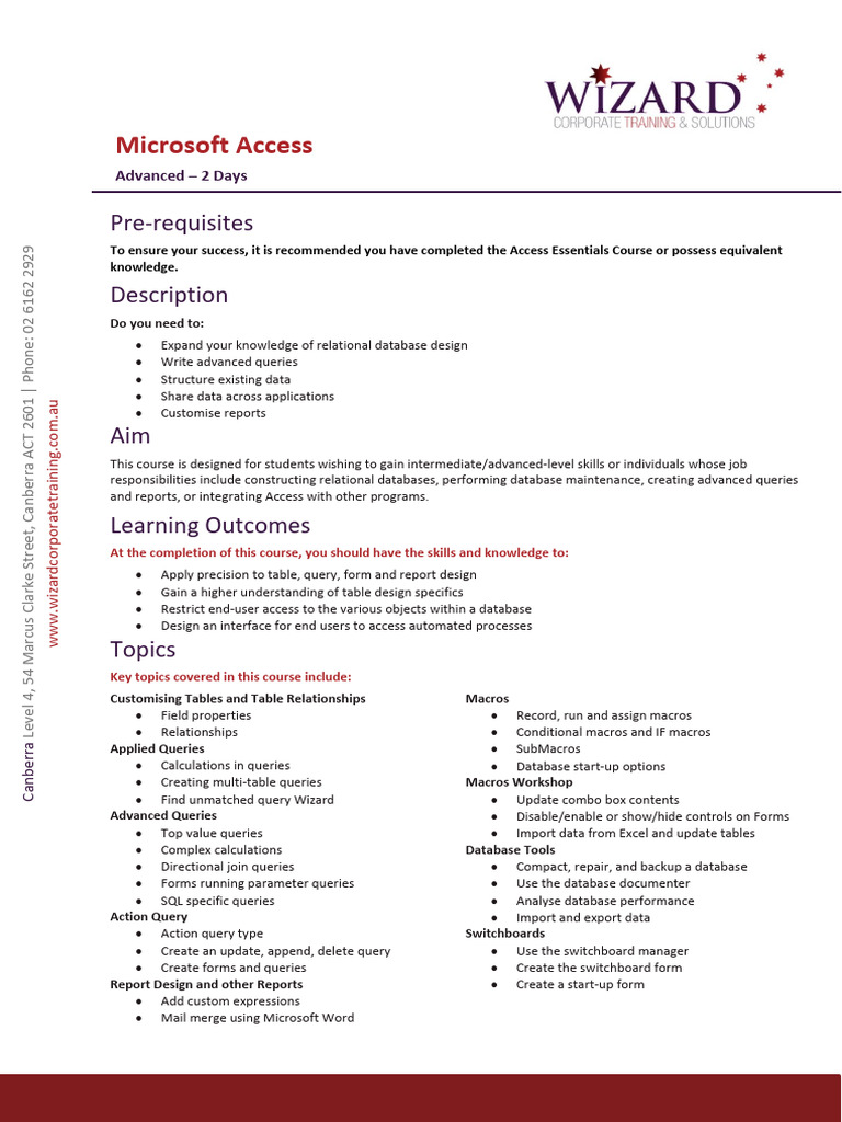 Advanced Microsoft Access Training Course | PDF | Databases | Data ...