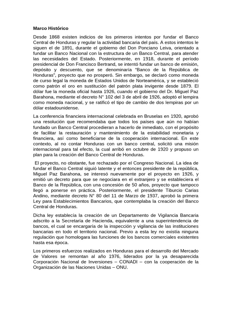 Historia del Banco Central de Honduras | PDF | Bolsa | Honduras