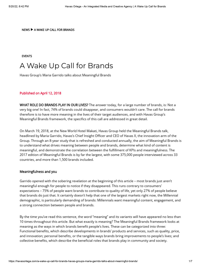 Meaningful Brands A WakeUp Call PDF Brand Marketing