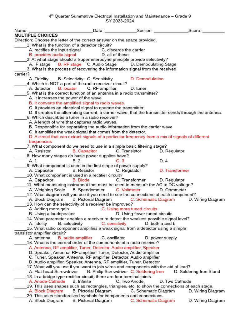 Grade 9 Electrical Installation Exam | PDF | Detector (Radio) | Amplifier