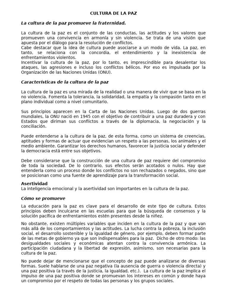 Promoviendo la Cultura de la Paz | PDF | Paz | Igualdad de género
