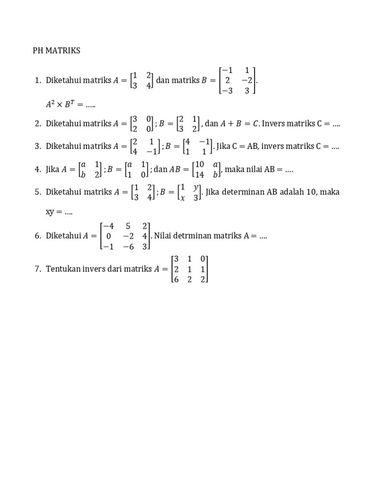 Operasi dan Invers Matriks PH | PDF
