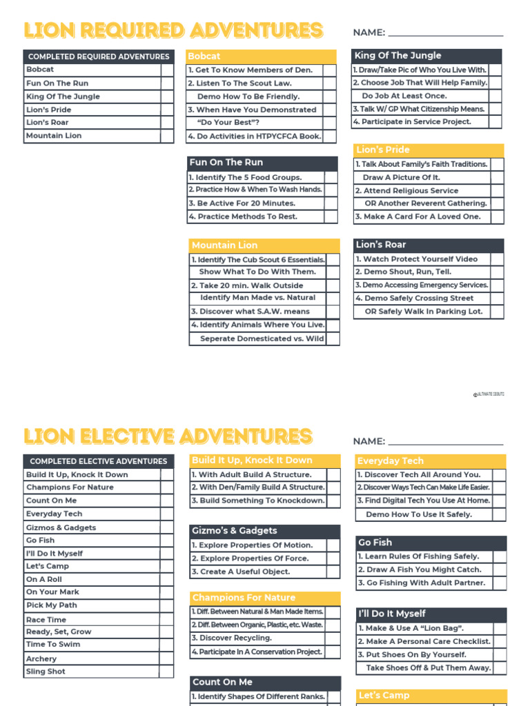 Lion Cub Scout Adventure Requirements | PDF | Lion