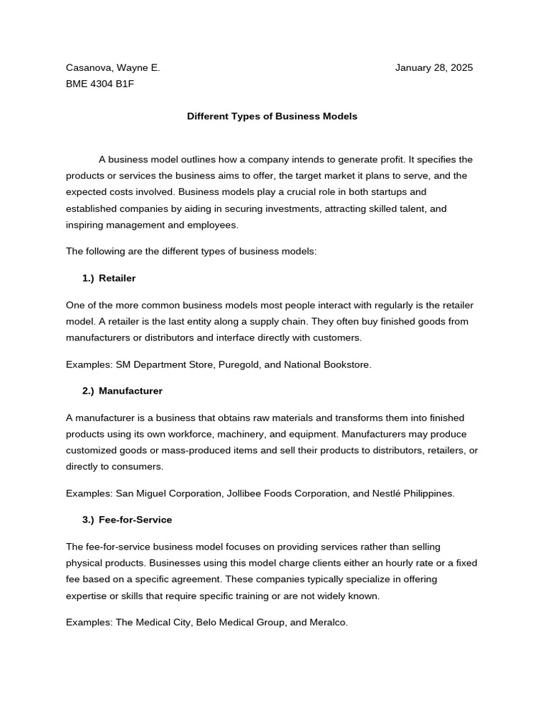Types of Business Models Explained | PDF | Retail | Business Model