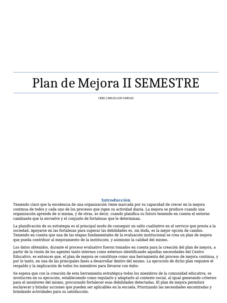 Plan de Mejora CLV | PDF | Maestros | Evaluación