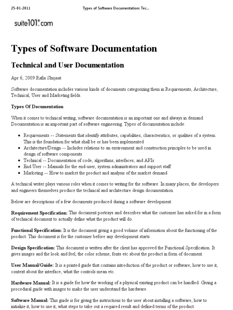 Types of Software Documentation - Technical and User Documentation ...
