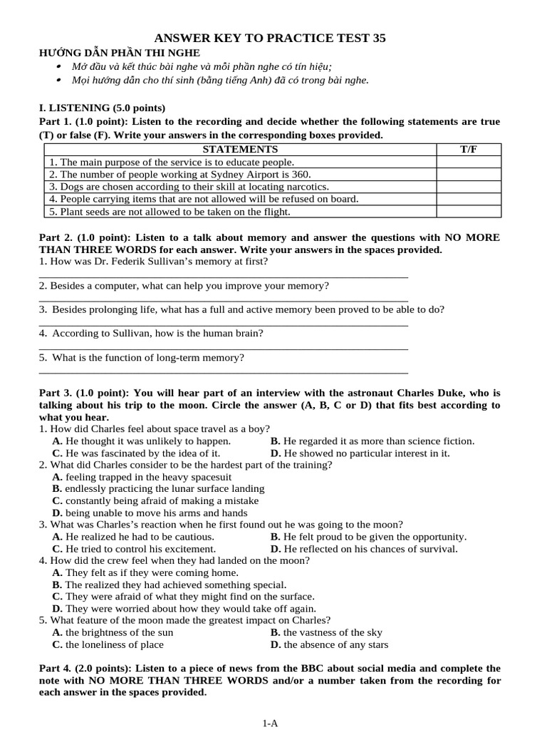Practice Test 35key | PDF | Thought