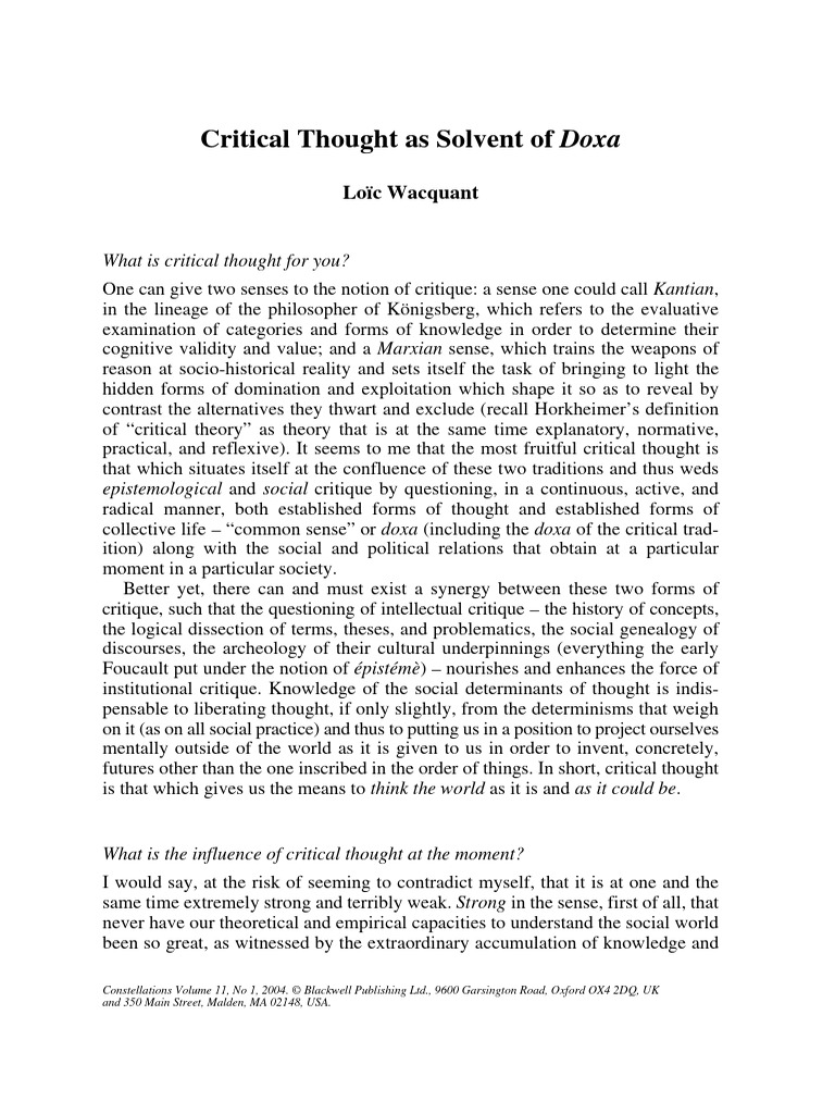 The Role of Critical Thought Today | PDF | Critical Thinking | Thought