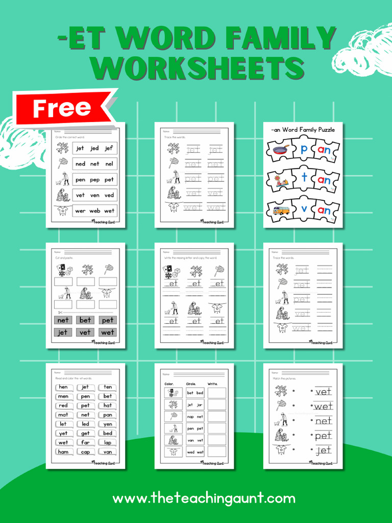ET Word Family Worksheets A4 | PDF