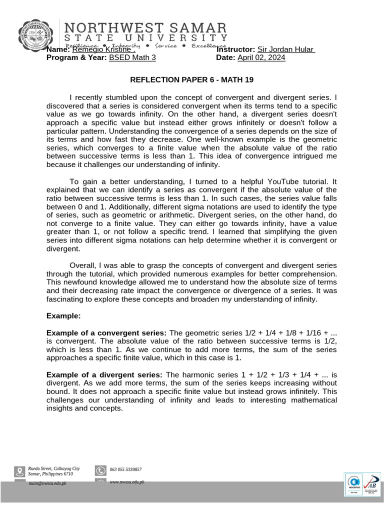 Understanding Convergent vs Divergent Series | PDF | Infinity | Limit ...
