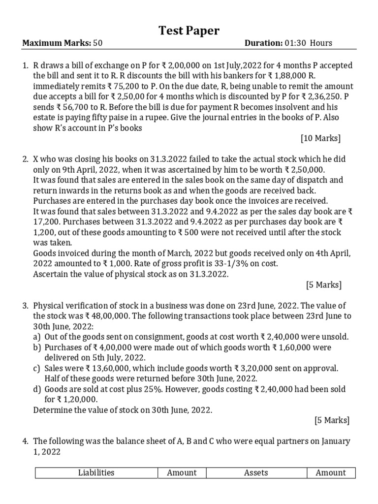 Advanced Accounting Test Paper | PDF | Goodwill (Accounting) | Balance ...