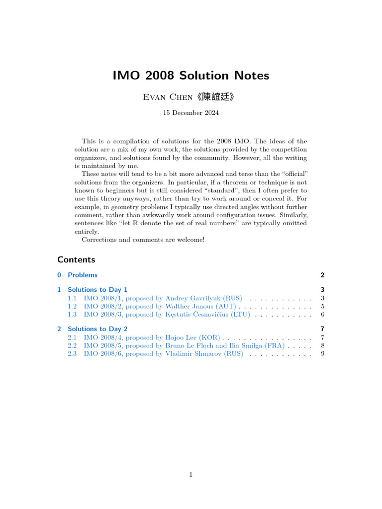 2008 IMO Solutions Compilation | PDF | Mathematical Concepts | Mathematics