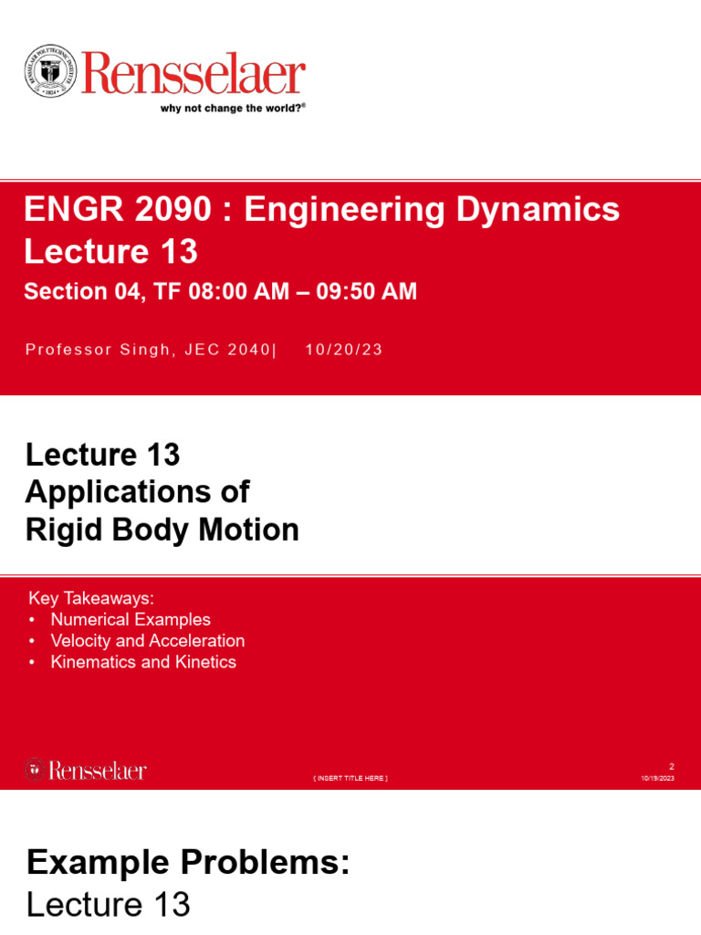 Engineering Dynamics: Rigid Body Motion | PDF | Kinematics | Velocity