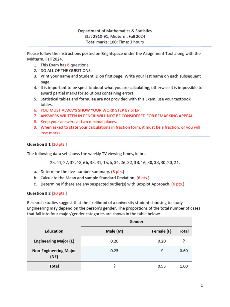 Midterm STAT2910-91 F24 | PDF | Normal Distribution | Sampling (Statistics)