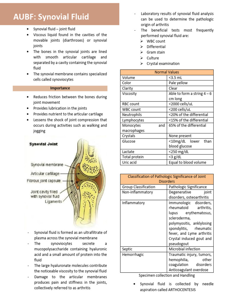Synovial Fluid Analysis and Importance | PDF | Medical Specialties ...