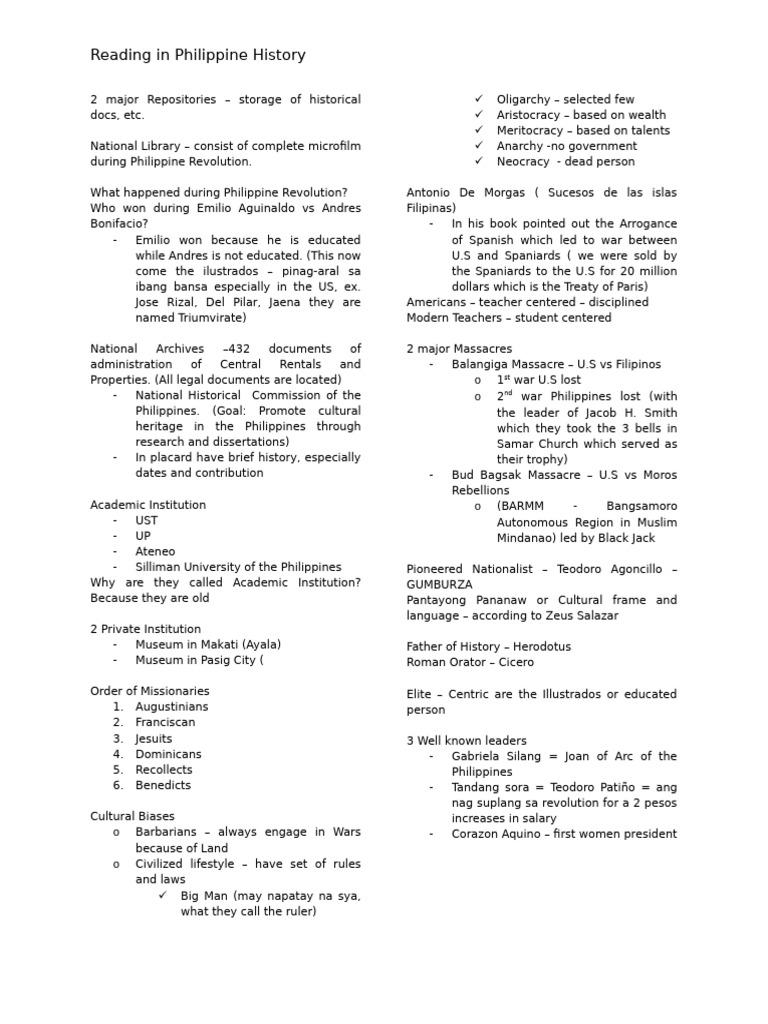 Reviewer For Reading in Philippine History by Vonne | PDF | Philippines