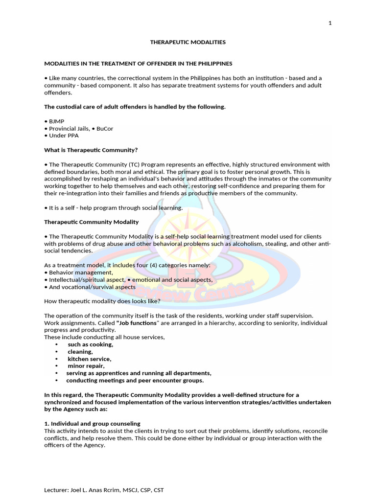 Therapeutic Modalities Word 1 | PDF | Restorative Justice | Prison