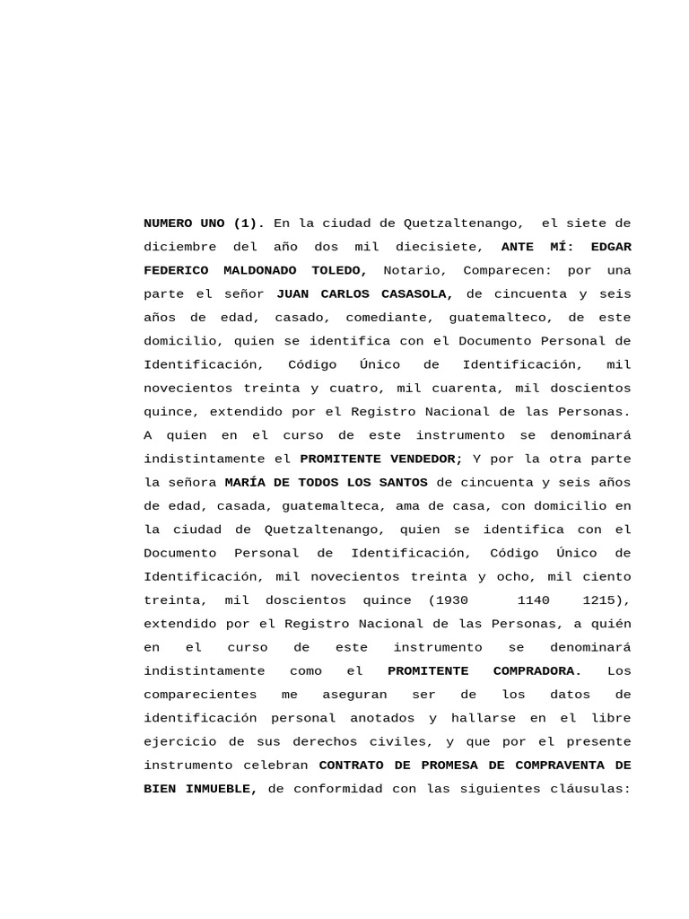 Contratos de Promesa y Compraventa en Quetzaltenango | PDF | Guatemala ...