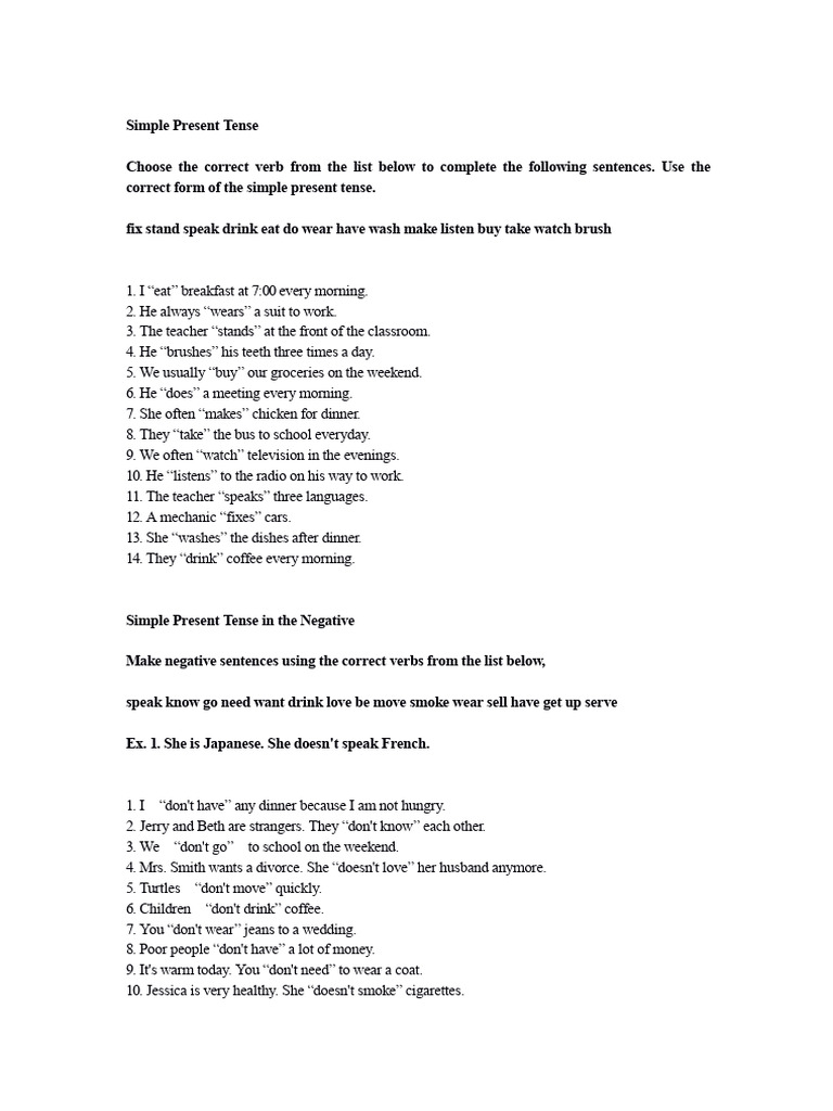 Simple Present Tense Exercises Guide | PDF | Verb | Language Mechanics