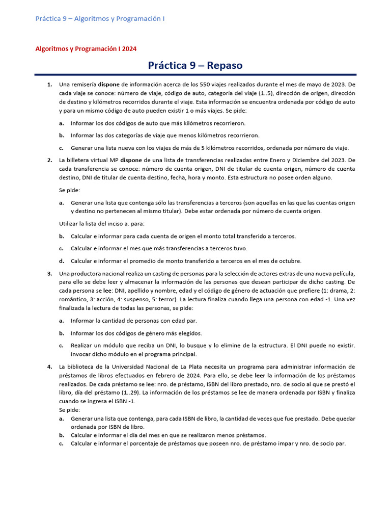 Practica 9 - Algoritmos y Programación I 2024 - Rapaso | PDF