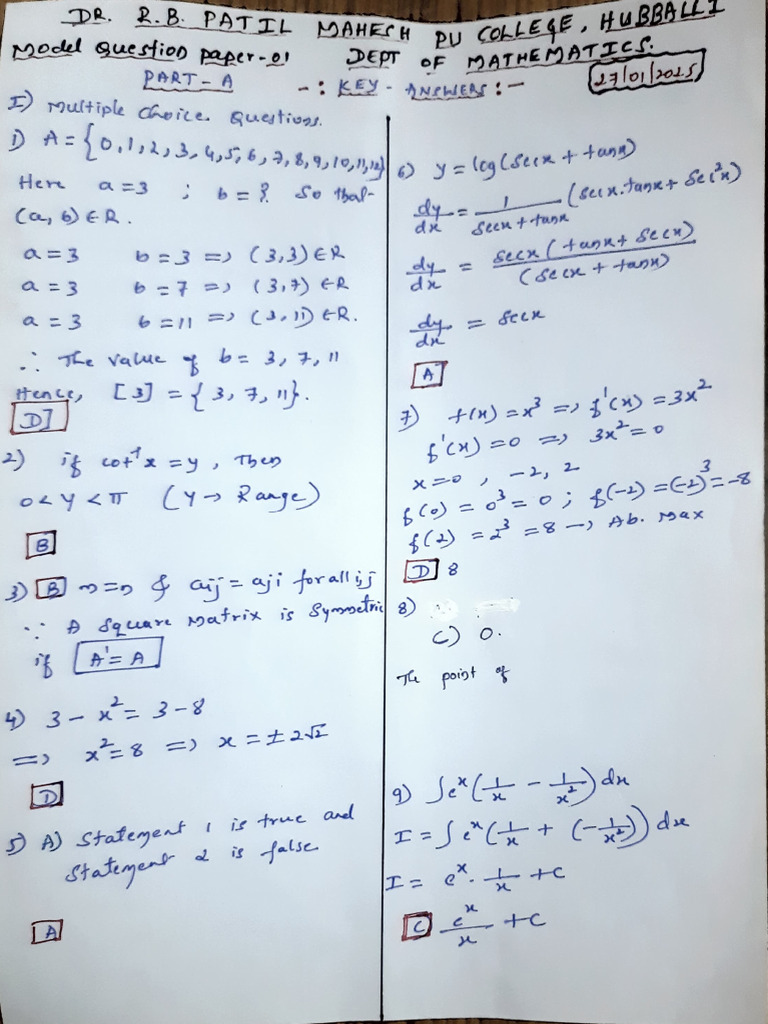 Key Answers of Model Question Paper 1 | PDF