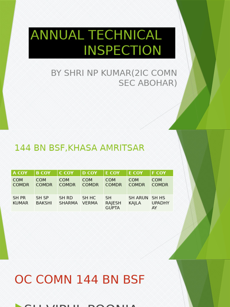 Annual Technical Inspection Report 144 BN BSF | PDF