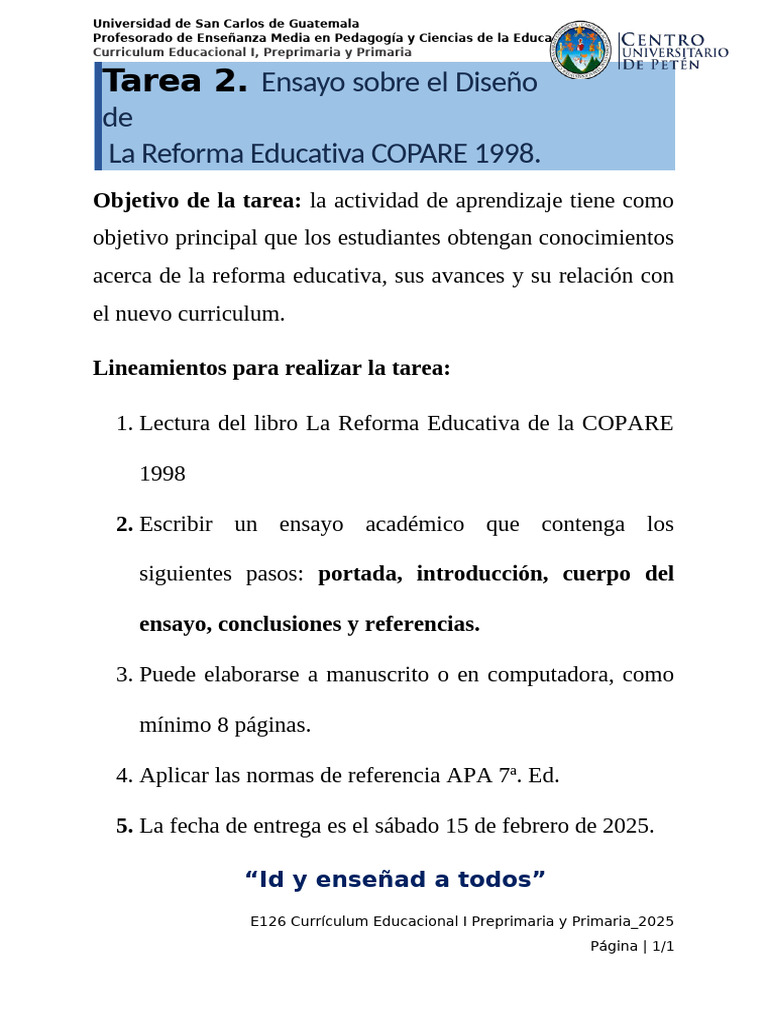 Ensayo sobre Reforma Educativa COPARE 1998 | PDF