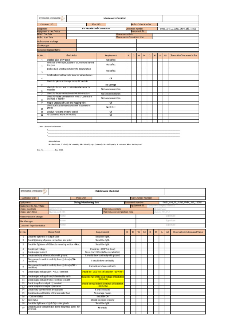 Solar Inverter Maintenance Checklist | PDF | Solar Panel | Equipment