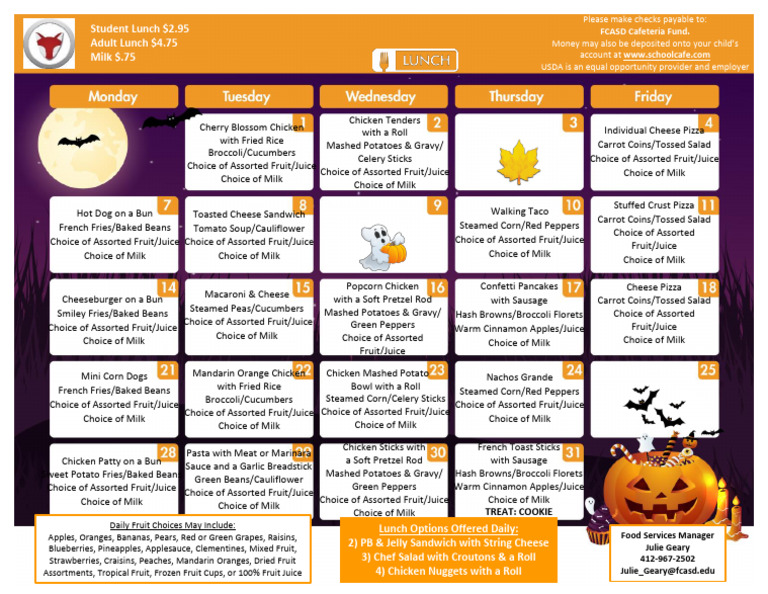 FCASD October Lunch Menu 2024 | PDF | Fruit | Lunch