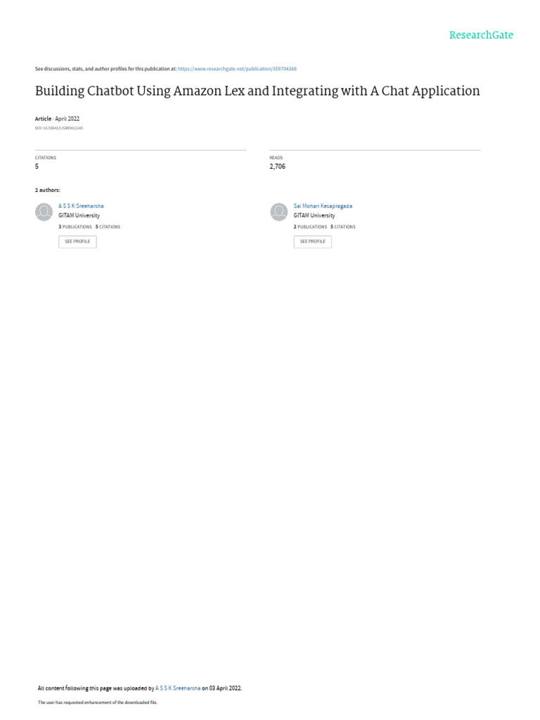 Chatbot Development with Amazon Lex | PDF | Amazon Web Services | Cloud ...