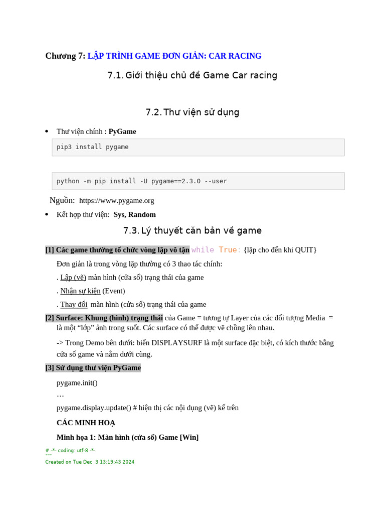 Chương 7:: 7.1. Giới thiệu chủ đề Game Car racing | PDF