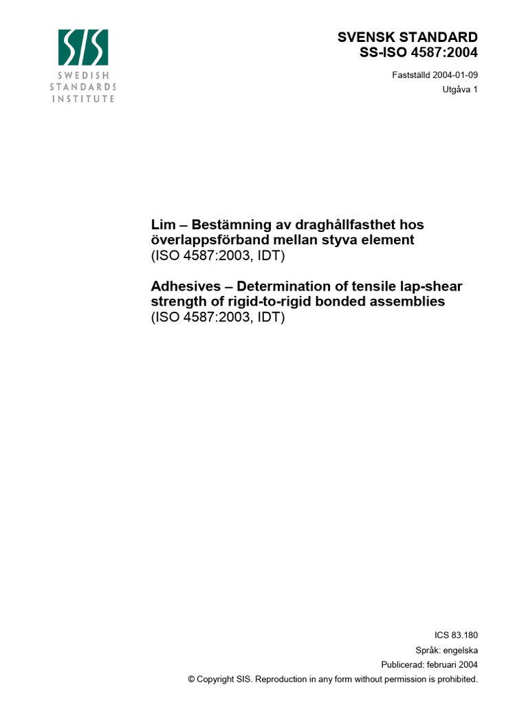 ISO 4587:2003 Adhesives Testing Standard | PDF | International ...