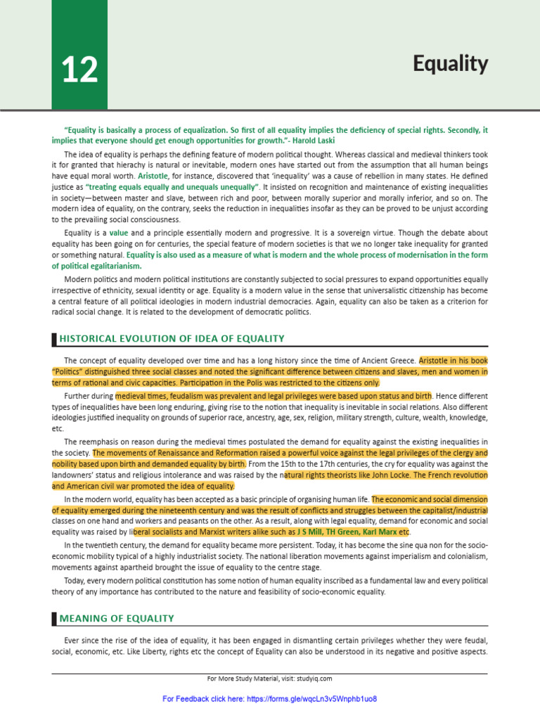 Evolution of Equality in Political Theory | PDF | Egalitarianism ...