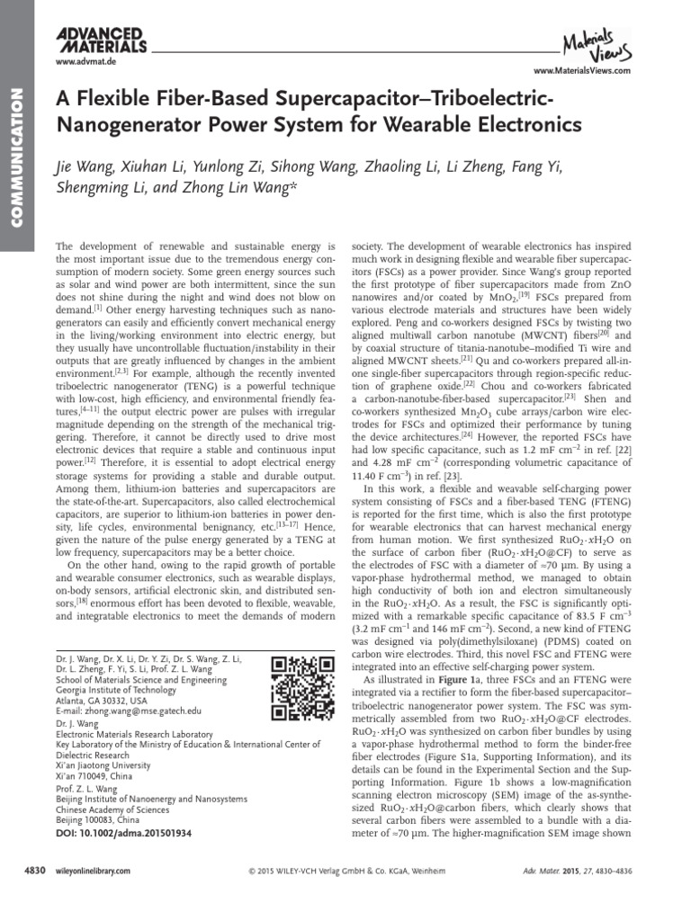 Flexible Fiber Supercapacitor System | PDF | Electricity | Electromagnetism